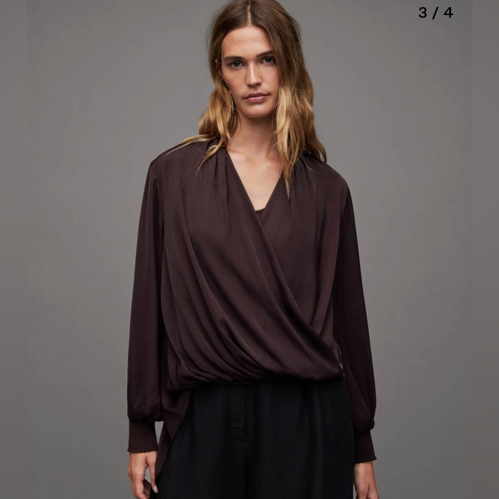 Al Saints Long Sleeve Draped Wrap Over Top